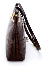 Tote Bag - small - (Rosie) Red Chocolate Matt crocodile skin end view showing crocodilt pattern