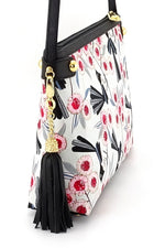 Tote Bag - small - (Rosie) Willy Wag Tail fabric with black leather view of tassel