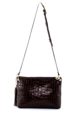Tote Bag - small - (Rosie) Red Chocolate Matt crocodile skin full view with shoulder straps extended