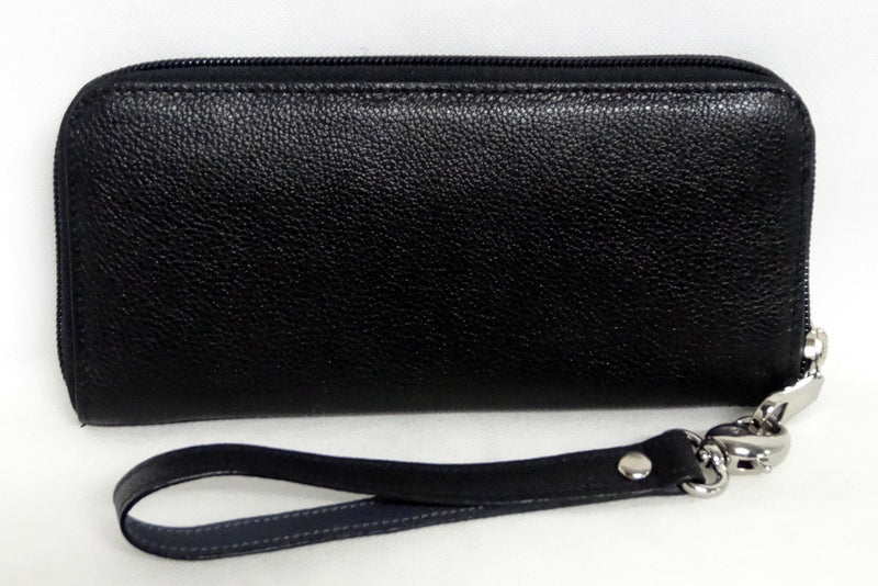 Michaela  Black textured leather zip around purse side 2