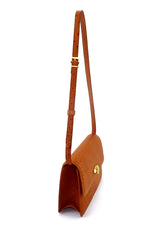Handbag - cross body - (Tanya) Tan ostrich leather with handle. The long view from the side of the bag.
