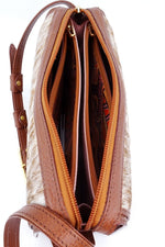 Handbag - small - (Riley) Cross body bag - Tan & cream HOH showing inside pockets open