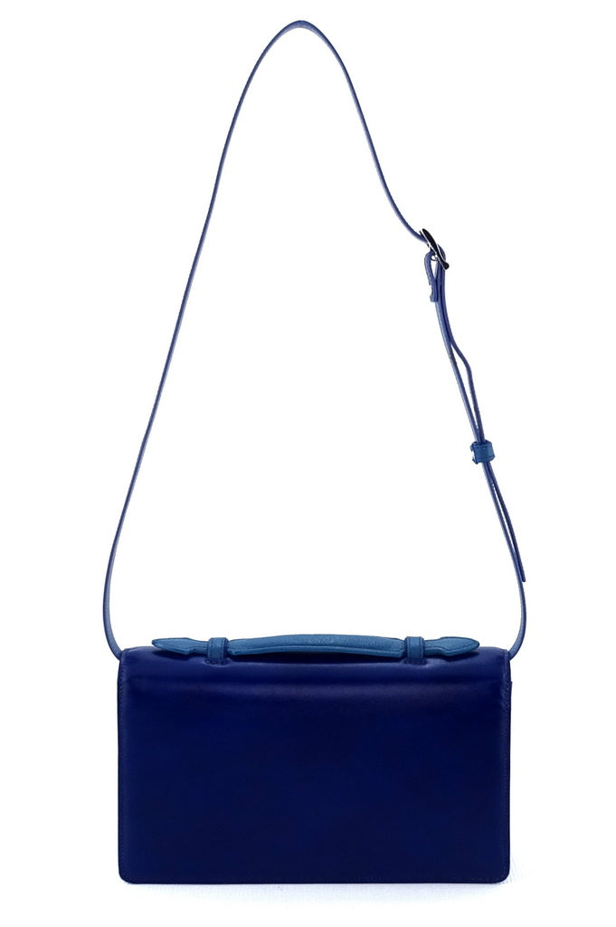 Handbag - cross body - (Tanya) Royal & Azure leather with Handle. The back view with the shoulder straps fully extended.