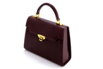 Handbag -traditional - (Joan) Brown gloss leather with gold fittings showing front view & gusset angled view