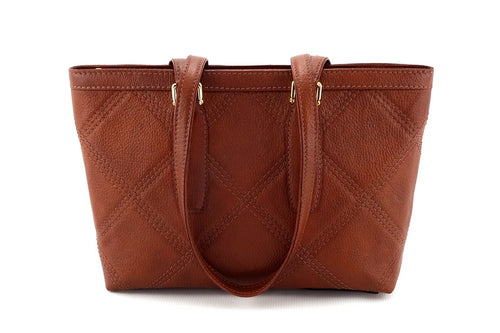 Tote bag - medium- (Emily) Designer bag in brown with feature stitching made from leather showing outside view. This is the same on both sides