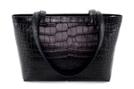 Tote bag - medium-(Emily) Designer bag in Black Matt Crocodile. Front view with shoulder straps down