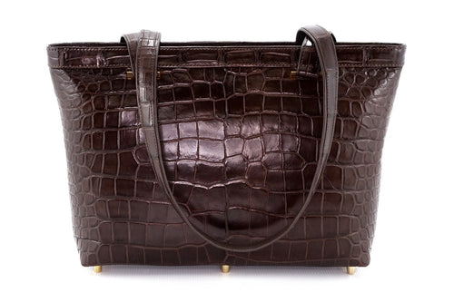 Tote bag - medium-(Emily) Designer bag in chocolate matt Crocodile side 1 of the front shown