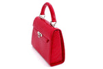 Handbag -traditional - (Beverly) Red matt crocodile showing front and side gusset view.