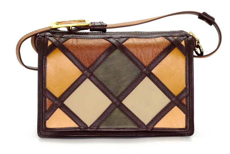 Handbag (Riley) Cross body bag - Patchwork leather in browns & tans, side one