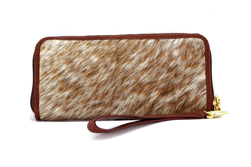 Purse - zip around - (Michaela) Tan hair on cow hide showing side 2 of outside
