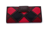 Purse - large clutch - (Willow) Patchwork in black- pink-red-brown showing outside front view