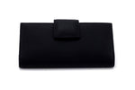 Purse - large clutch - (Willow) Black on black leather -tab closure showing front view