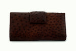 Purse - large clutch-(Willow) Brown ostrich skin leather - tab closure outside front photo