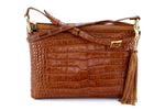 Tote Bag - small - (Rosie) Tan crocodile skin with leather back view side one