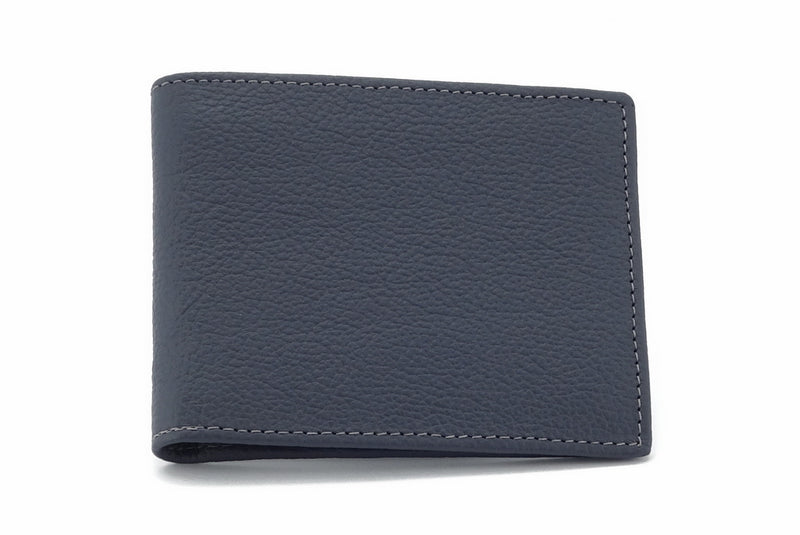 Wallet - large bi fold - (Martin) Grey textured leather - black inside showing closed front view of wallet