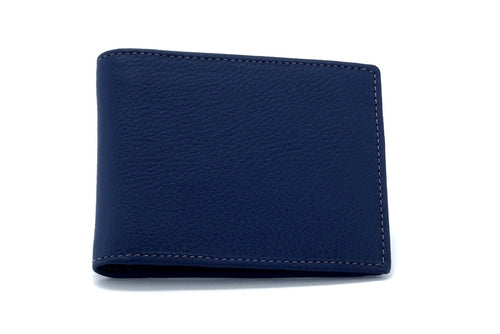 Wallet - large bi fold - (Martin)  Storm Cloud blue leather showing front view with wallet closed