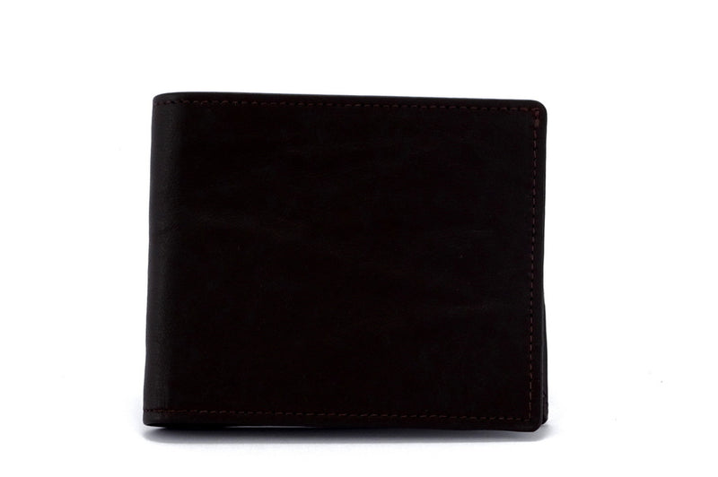 Wallet - medium bi fold - (Mason) Dark brown leather - brown inside showing front outside view