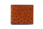Wallet - medium bi fold - (Mason)  Tan ostrich wallet with brown internal showing front of wallet