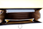 Handbag -traditional - (Joan) Black, lemon & grey colour combination - leather handbag showing inside pocket layout