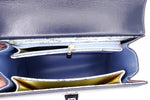 Handbag - traditional -(Beverly) Navy blue & burgundy & blue leather showing internal pockets