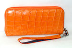 Michaela  Orange soft crocodile ladies zip around purse side 2