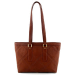 Tote bag - medium- (Emily) Designer bag in brown with feature stitching showing shouldeer straps extended