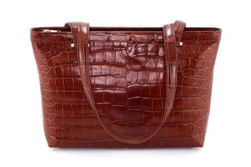 Tote bag - medium-(Emily) Designer bag in havana tan matt Crocodile showing side 2