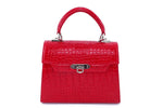 Handbag -traditional - (Beverly) Red matt crocodile showing front view of handbag without the shoulder strap attached.