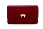 Handbag - cross body - (Tanya)  Dark Red  leather gold fittings showing as a clutch bag, no shoulder strap