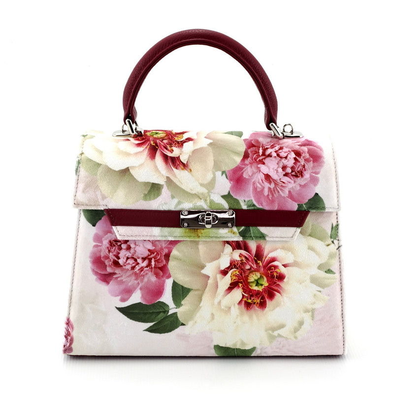 Handbag -traditional - (Beverly) - Fabric suede with floral pattern