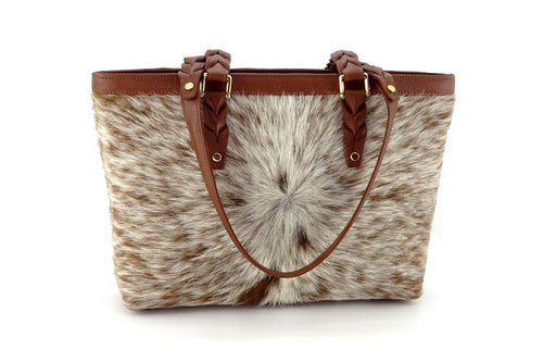 Tote bag - medium - (Emily) Tan & white HOH with tripple blood knot
