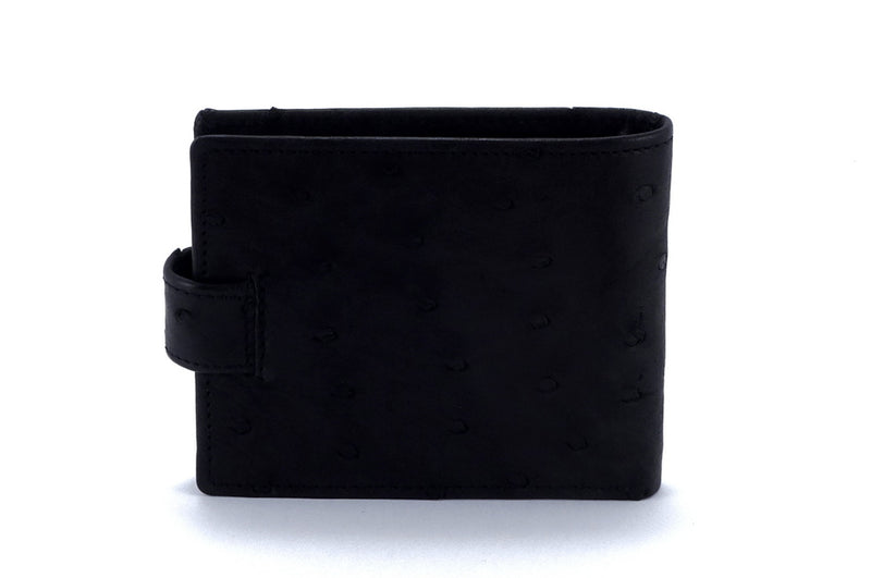 Wallet - large- (Harrison) Black ostrich skin leather with tab back view