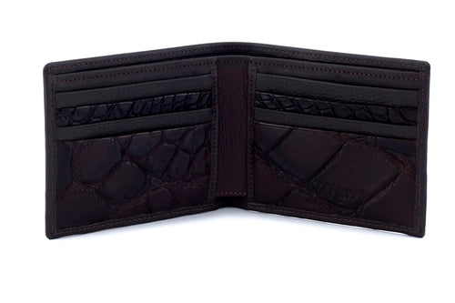 Wallet - medium bi fold - (Mason) Dark brown leather - brown inside showing pocket layout on the inside
