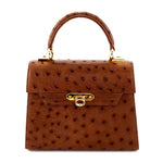 Handbag -traditional - (Beverly) - Brown Ostrich skin leather showing front view
