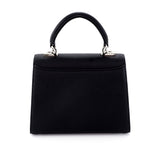 Handbag -traditional - (Beverly) - Black textured leather. The back view showing the back slip pocket.
