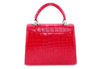 Handbag -traditional - (Beverly) Red matt crocodile showing back view of the handbag. The back slip pocket in view.