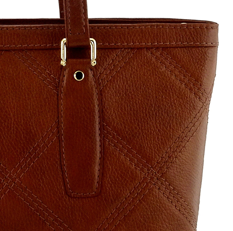 Tote bag - medium- (Emily) Designer bag in brown with feature stitching showing stitching details