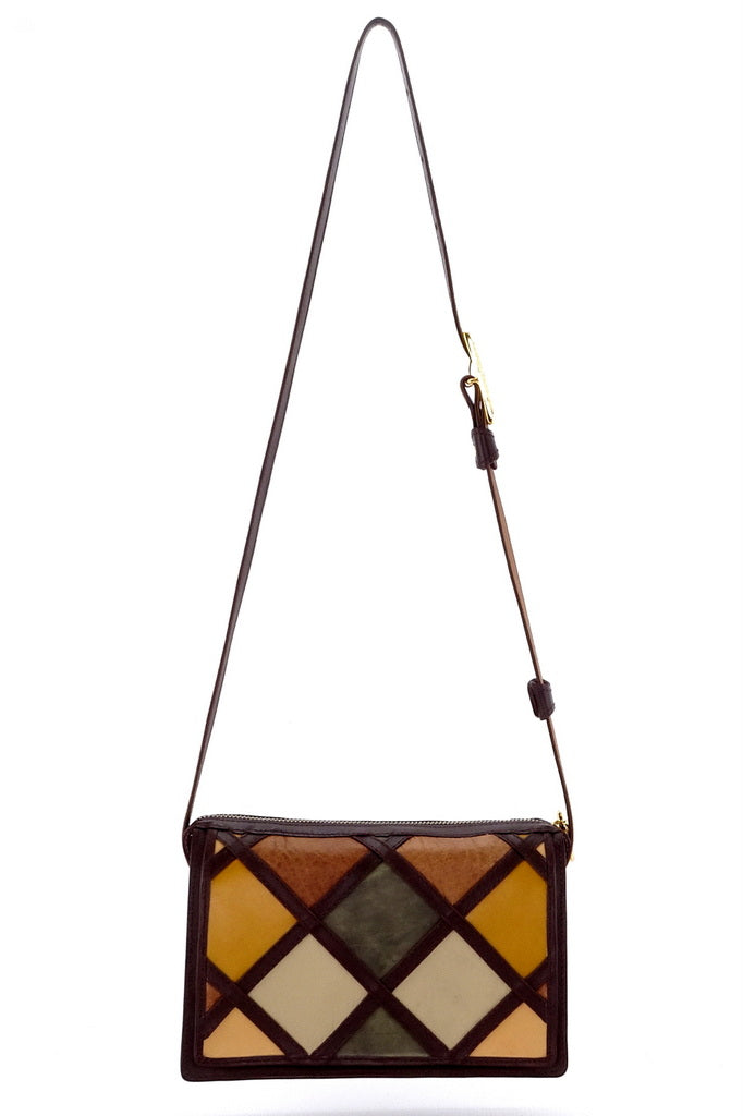 Handbag (Riley) Cross body bag - Patchwork leather in browns & tans, full view