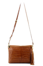 Tote Bag - small - (Rosie) Tan crocodile skin with leather back showing crocodile long view