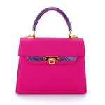 Handbag -traditional - (Beverly) - Fuchsia with lilac contrast leather front view of bag