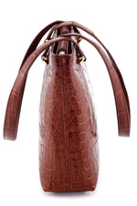 Tote bag - medium-(Emily) Designer bag in havana tan matt Crocodile showing the bag from the sides with shoulder strap down