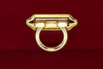 Handbag - cross body - (Tanya)  Dark Red  leather gold fittings showing the front clasp close up