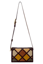 Handbag (Riley) Cross body bag - Patchwork leather in browns & tans. long view