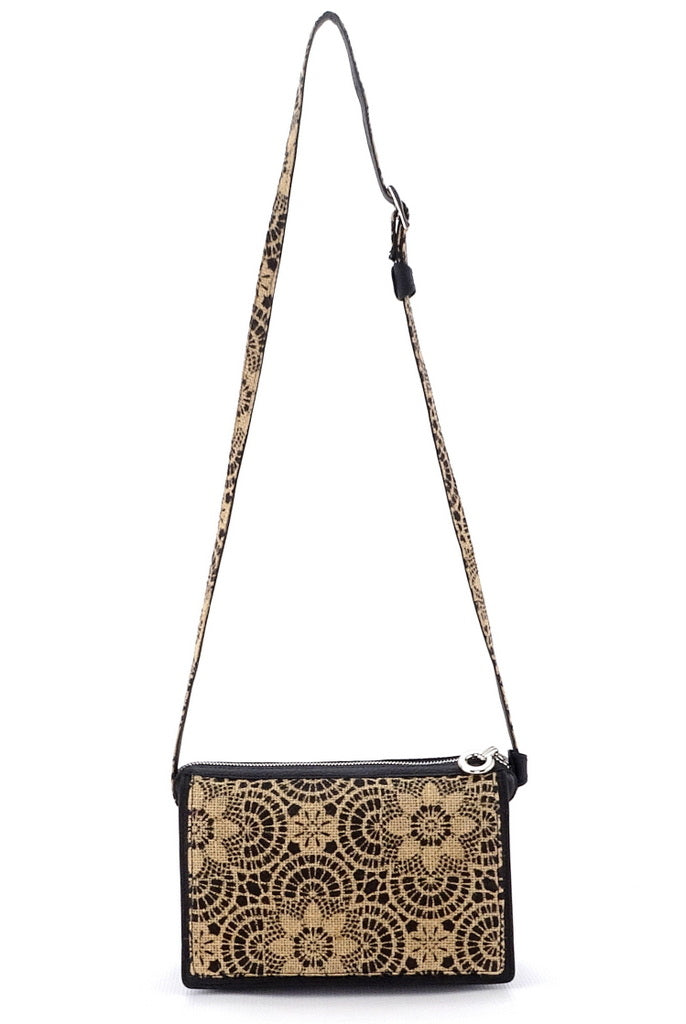 Handbag (Riley) Cross body bag - Hessian fabric & black leather