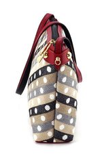 Tote bag small (Rosie) Light weight - Stripes & spot fabric with red trim showing other end