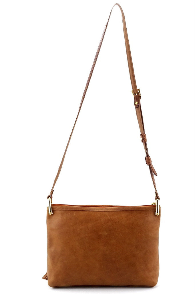 Tote Bag - small - (Rosie) Tan crocodile skin with leather back showing back leather view