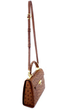 Handbag -traditional - (Beverly) - Brown Ostrich skin leather showing shoulder straps fully extended