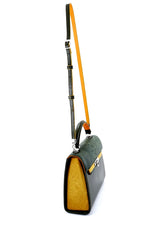 Handbag - traditional -(Beverly) Green, yellow, mango & olive leather showing shoulder straps attached & at full extension