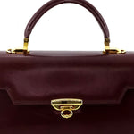 Handbag -traditional - (Joan) Brown gloss leather with gold fittings showing close up of front fitting