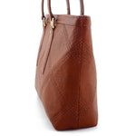 Tote bag - medium- (Emily) Designer bag in brown with feature stitching showing end view